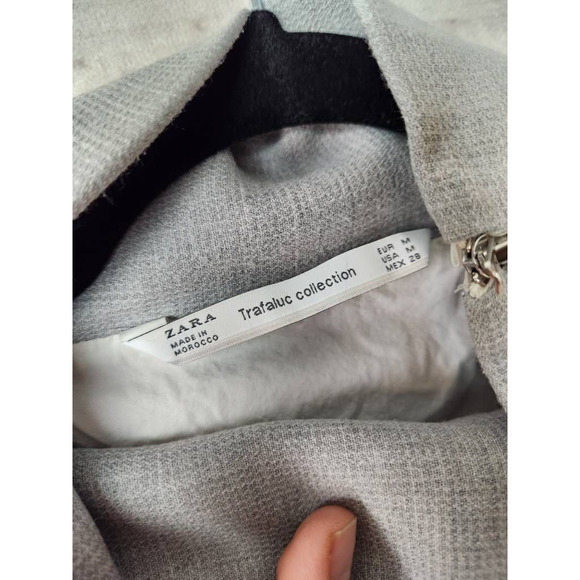 Zara Trafaluc Womens Cropped Sweater Gray White Long Sleeve Mock Neck‎ Layered M - Picture 5 of 6